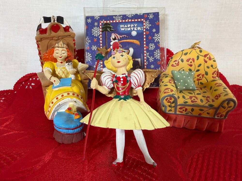 Vintage‎ Mary Engelbreit Christmas Ornament Set 3 ME Ink Ornaments + Note Cards